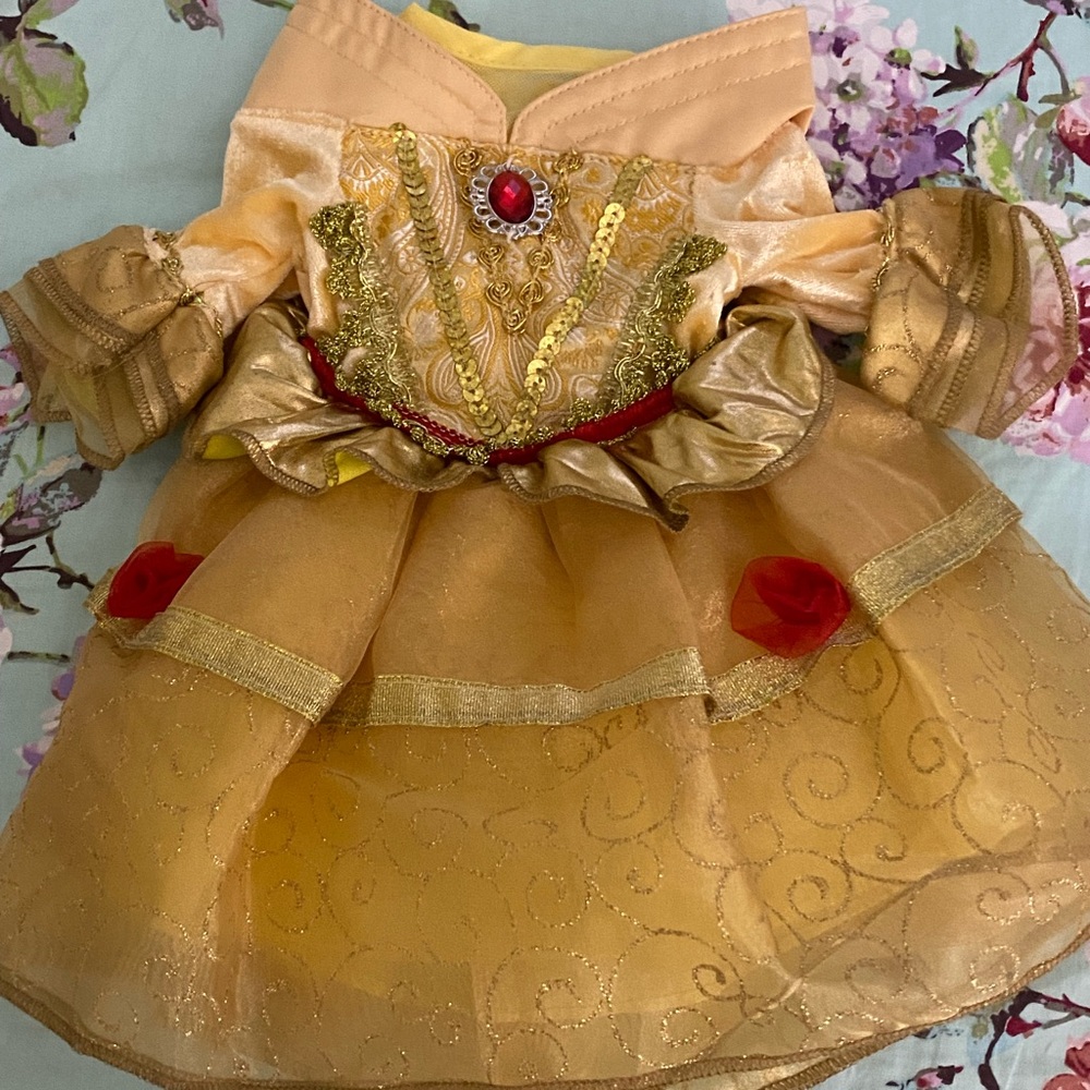 Elegant Belle Beauty Gold and Red Rose Doll Dress